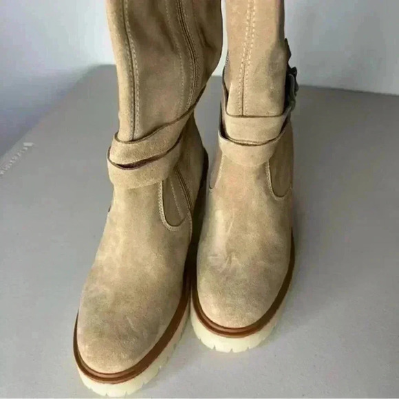 FREE PEOPLE Jasper Platform Over The Knee Boots Suede Tan Gum Sole OTK - Picture 7 of 8
